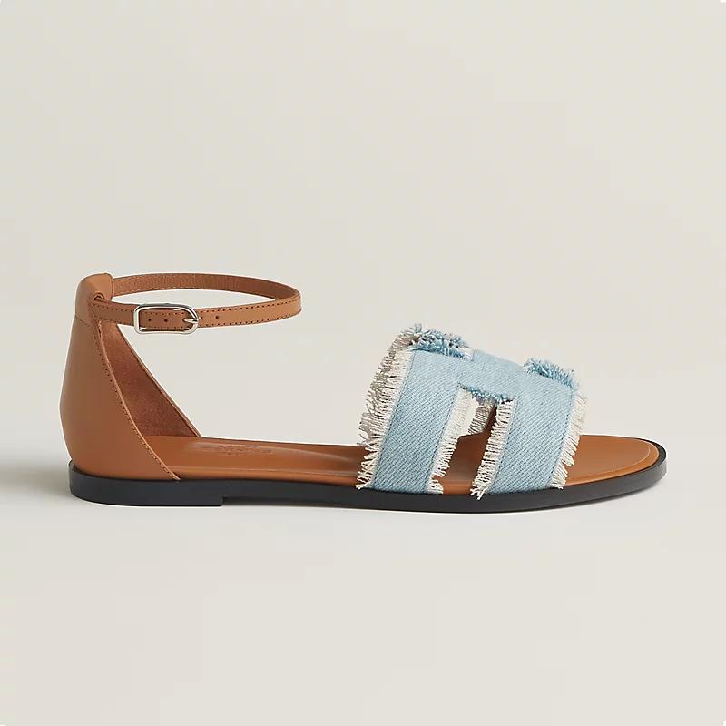 Giày Hermes Santorini Sandal Nữ Nâu Xanh Dương